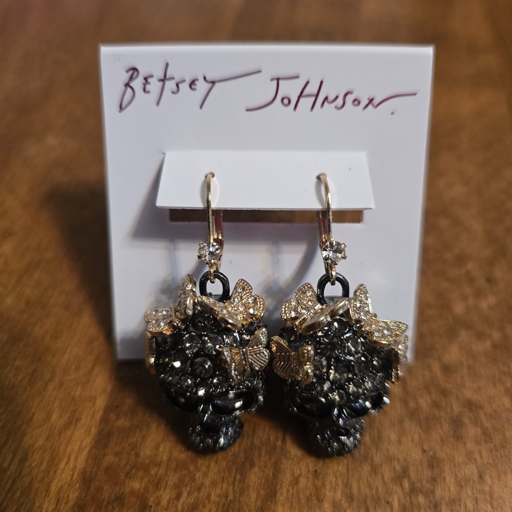 Skull Earrings with Butterfly Accents - Picture 2 of 4